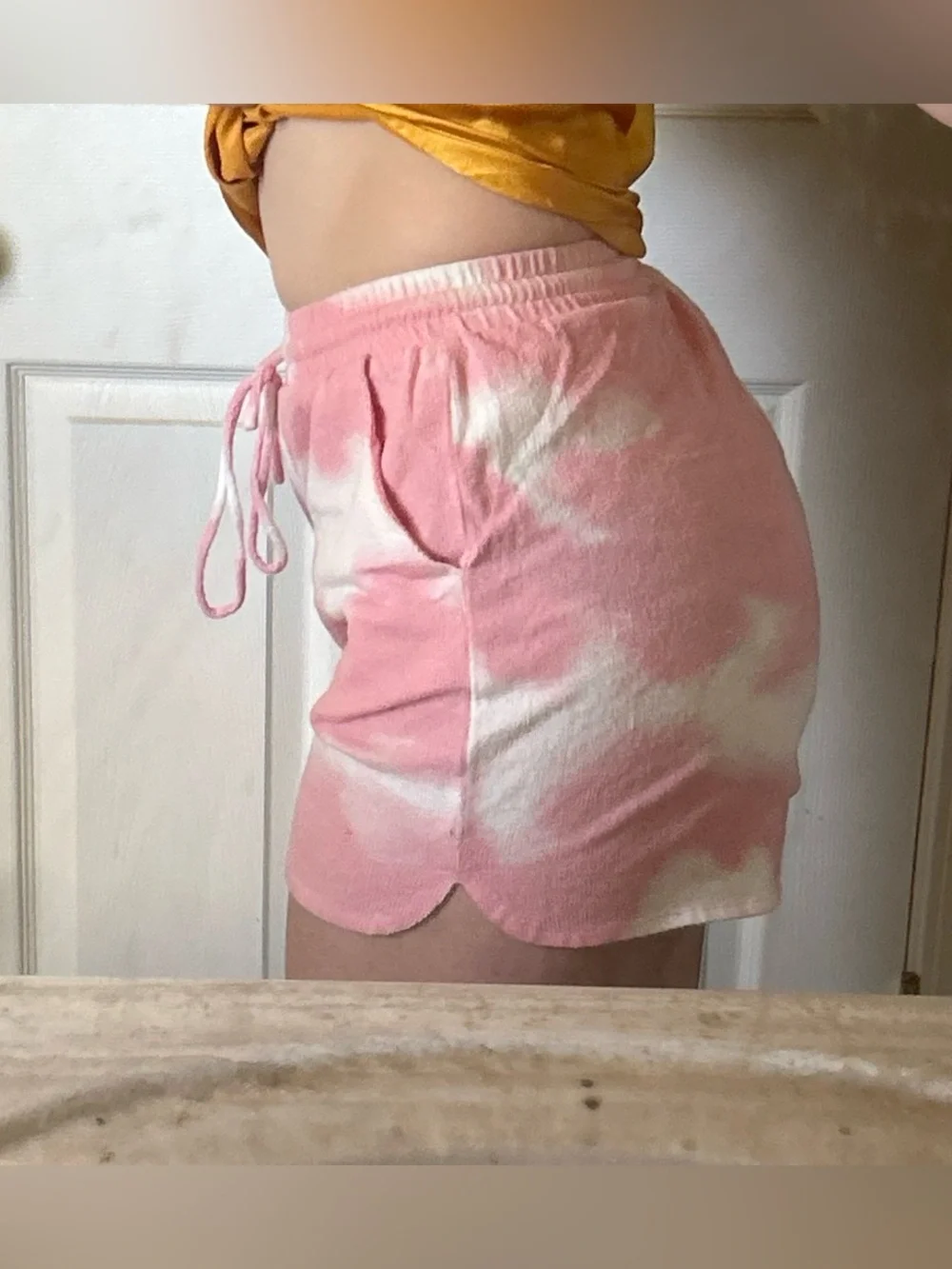 Women's Pink and white Tie-Dye Lounge Cloud high waisted Shorts 🩷☁️